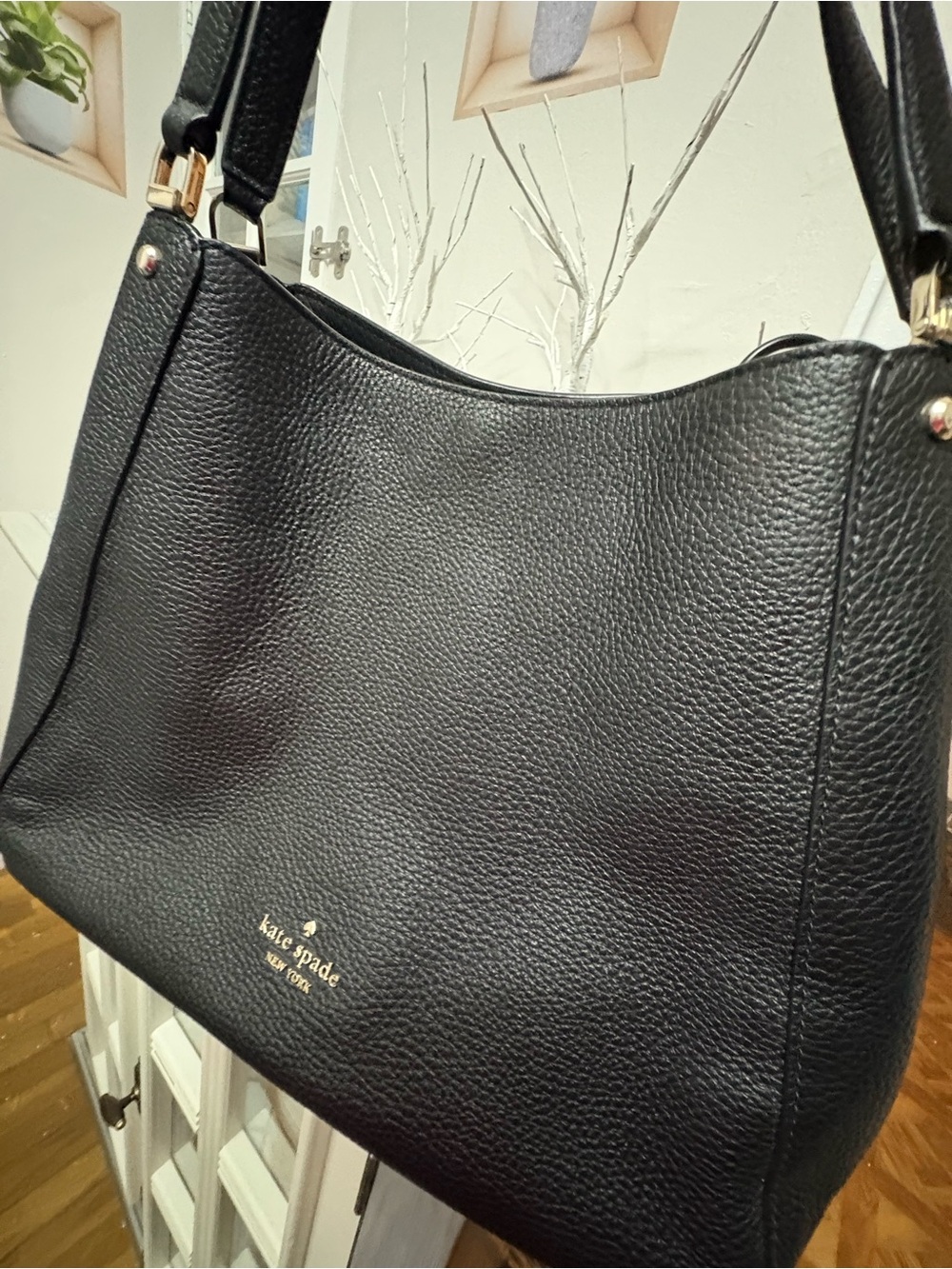 kate spade Black Pebbled Leather Shoulder Tote with Gold Accents - Picture 3 of 13